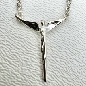 Lavaggi Sterling Silver Petite Angel Necklace VTG Guardian Dainty 17” SIGNED